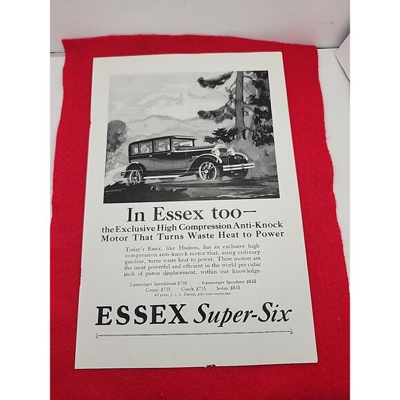 Vtg 1927 Essex Super Six: High Compression Anti Knock Motor Print Ad Ephemera - Picture 1 of 5